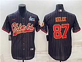 Men's Kansas City Chiefs #87 Travis Kelce Black With Super Bowl LVII Patch Cool Base Stitched Baseball Jersey,baseball caps,new era cap wholesale,wholesale hats